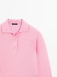 Cotton blend knit polo sweater