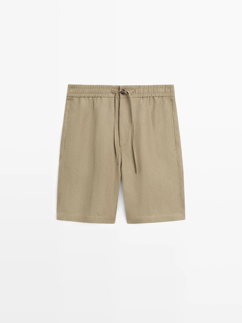 Linen jogger-fit Bermuda shorts