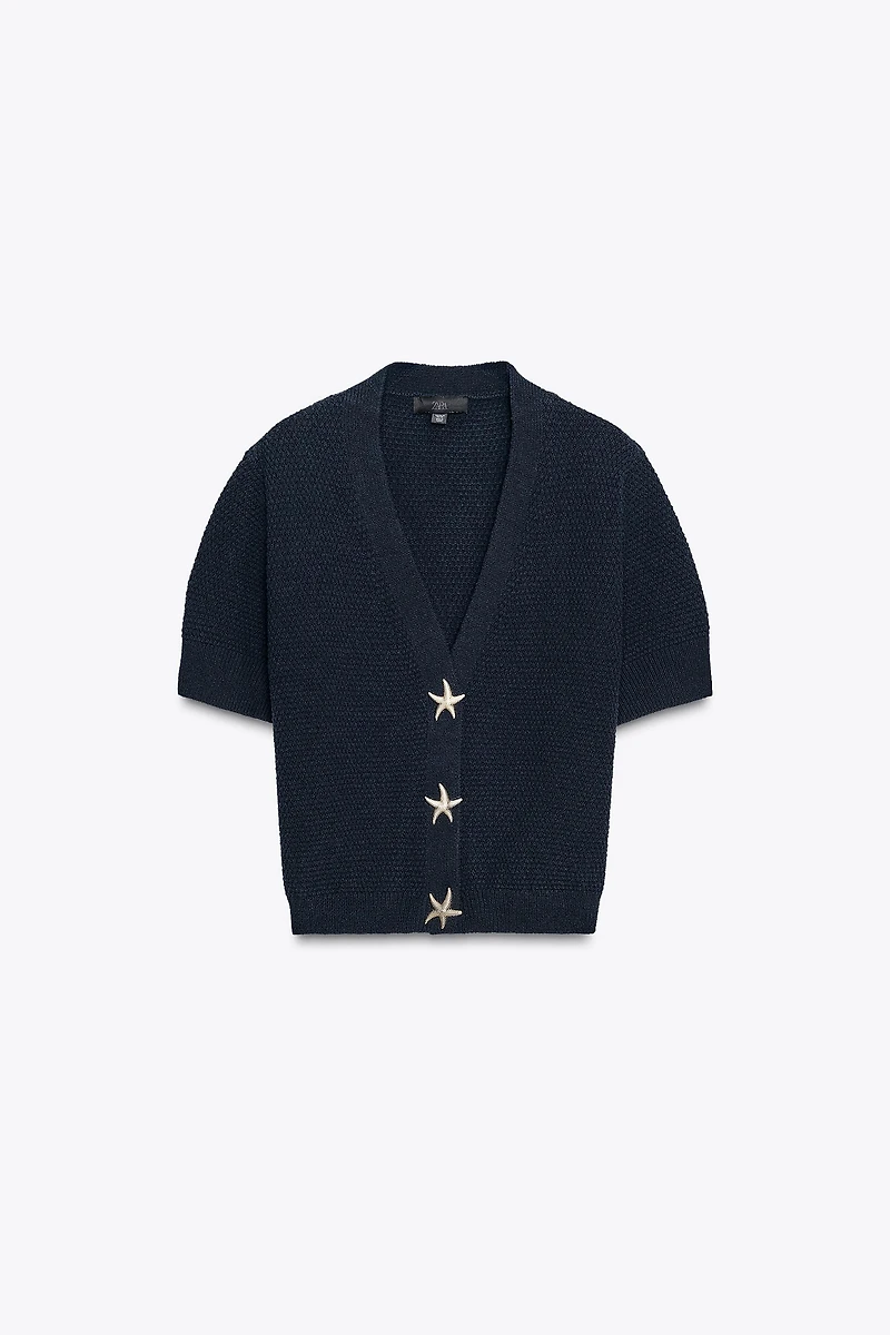 STAR BUTTON TEXTURED KNIT CARDIGAN