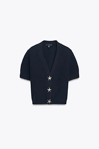 STAR BUTTON TEXTURED KNIT CARDIGAN