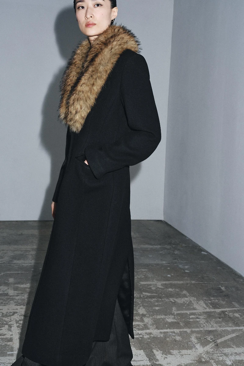 WOOL BLEND COAT WITH FAUX FUR COLLAR ZW COLLECTION