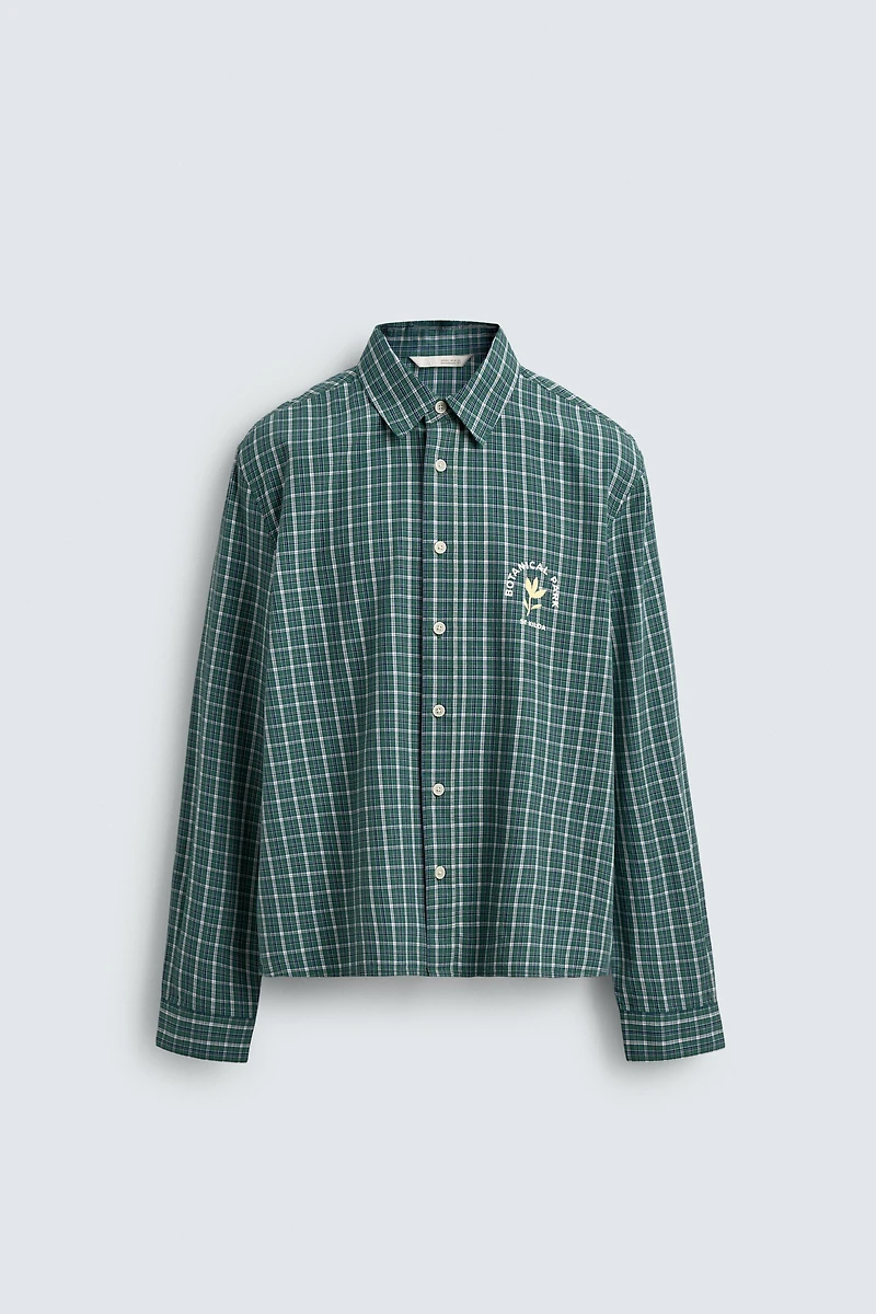PLAID EMBROIDERED CROPPED SHIRT