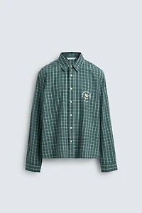 PLAID EMBROIDERED CROPPED SHIRT