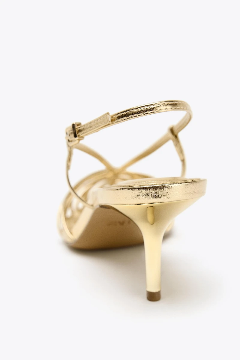 METALLIC EFFECT HEELED SLINGBACKS