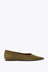 SPLIT LEATHER POINTED TOE BALLET FLATS