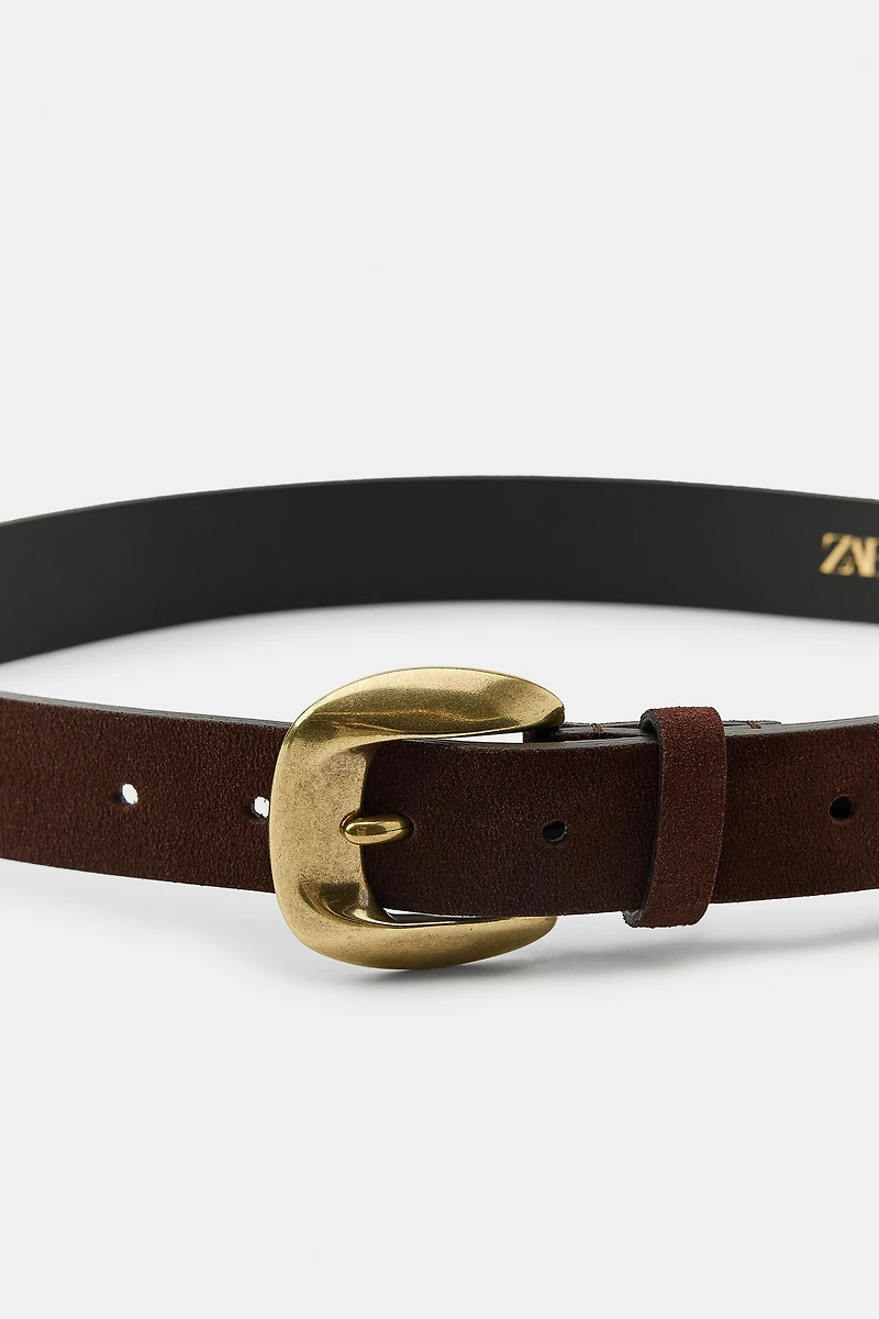 100% SUEDE LEATHER BELT WITH METAL BUCKLE