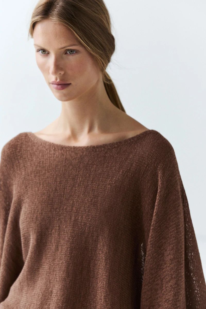 Cotton blend knit sweater with belt