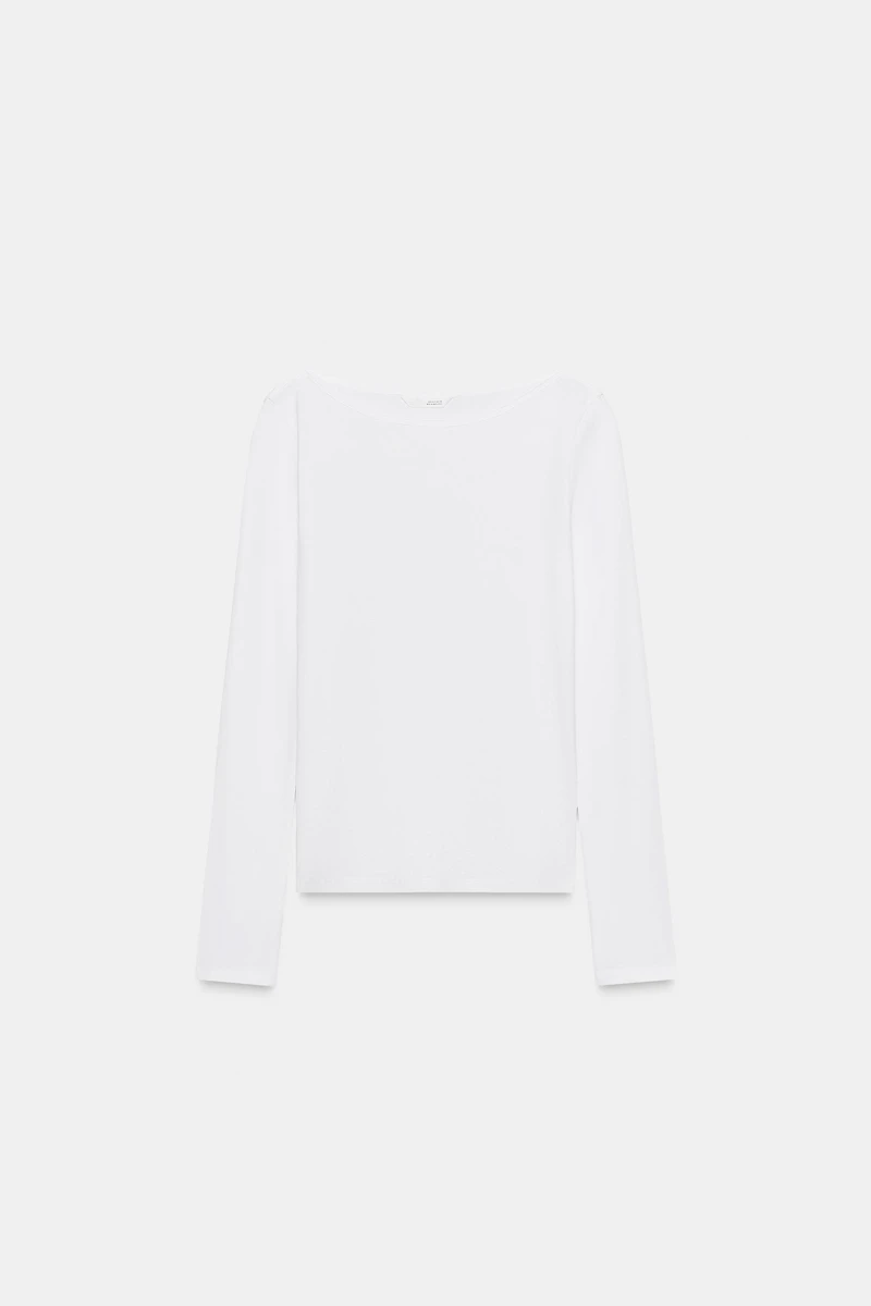 COTTON BOAT NECK T-SHIRT