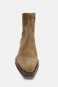SPLIT SUEDE COWBOY ANKLE BOOTS