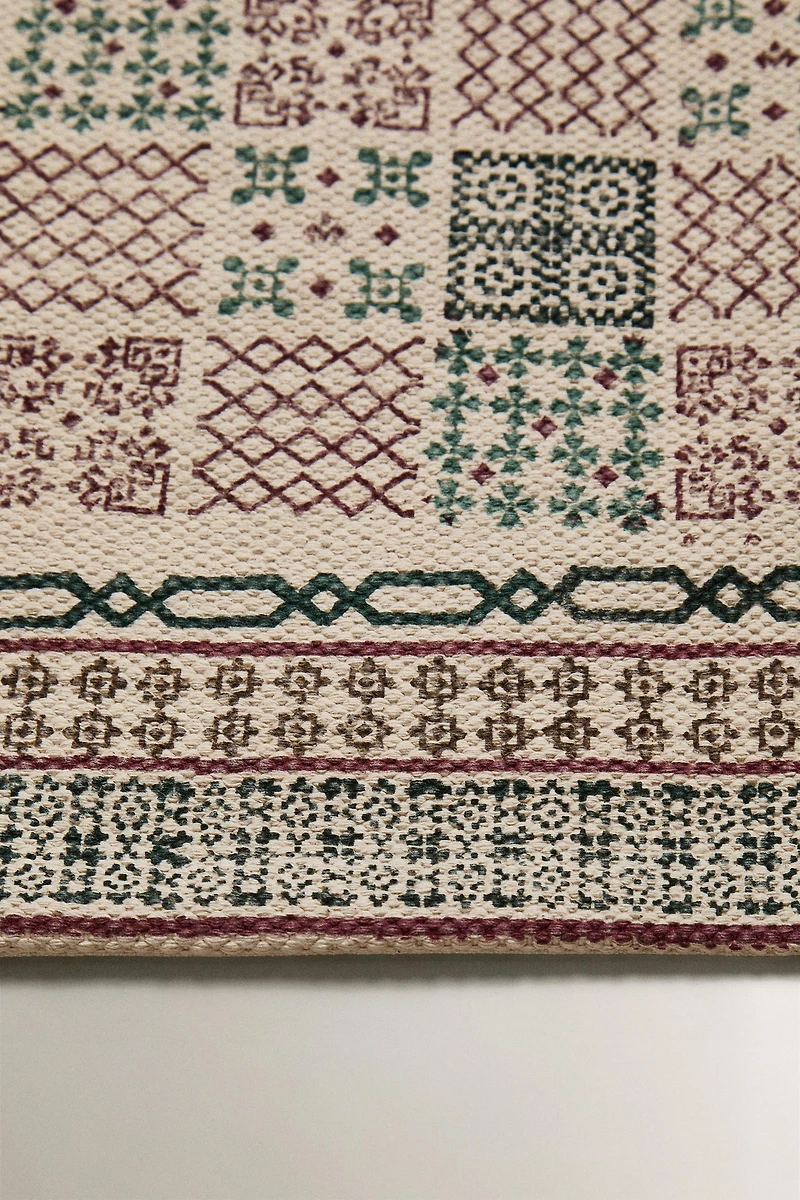 CHRISTMAS BLOCK PRINT COTTON AREA RUG