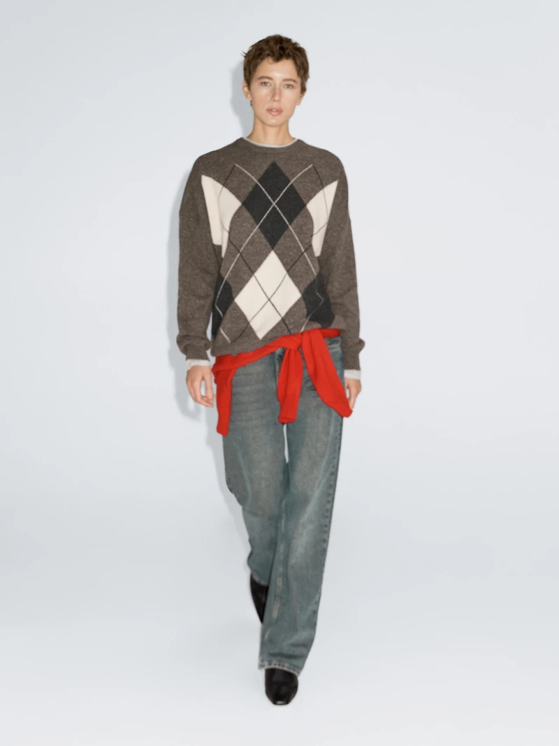 Pull à losanges en maille 100 % laine