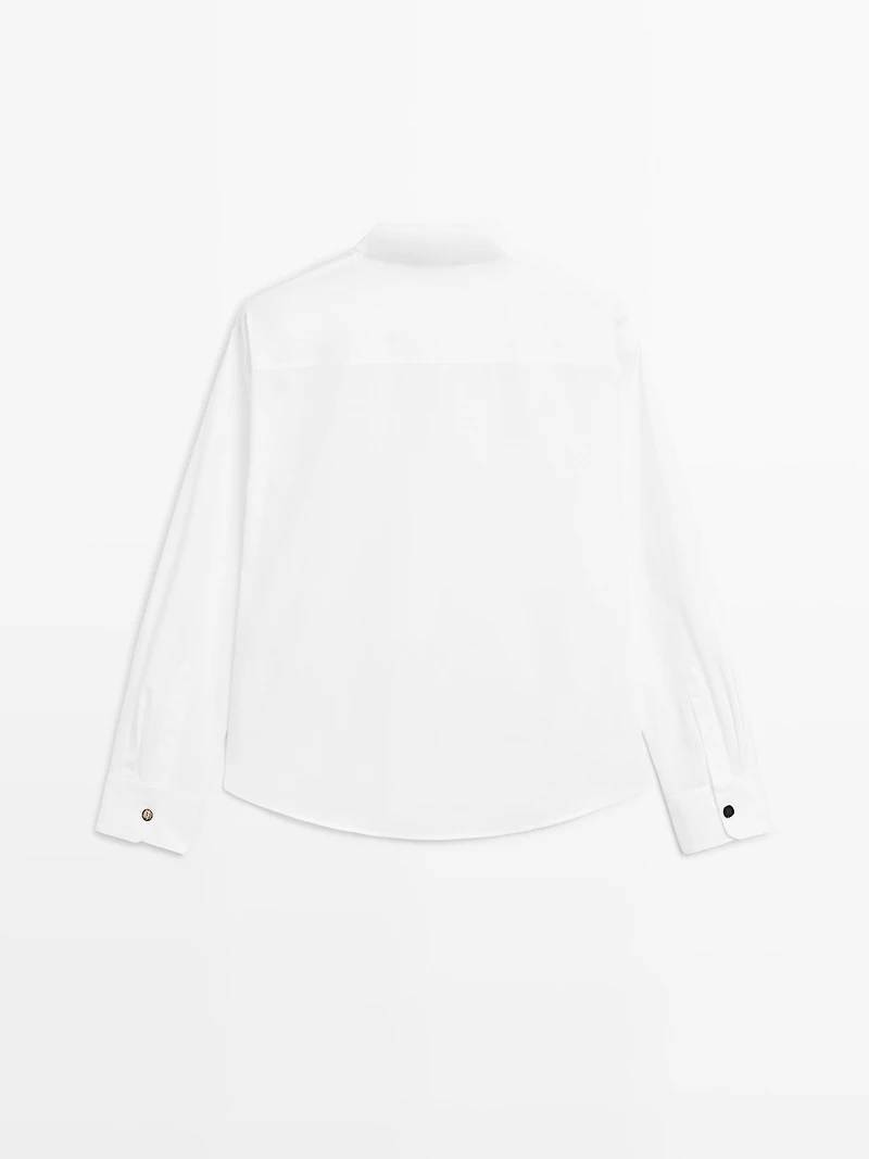 Stand collar shirt with gold buttons