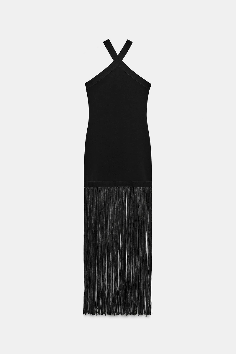 LONG STRETCH FRINGE DRESS