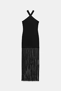 LONG STRETCH FRINGE DRESS
