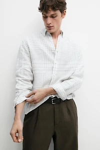 Chemise regular fit à carreaux 100 % lin