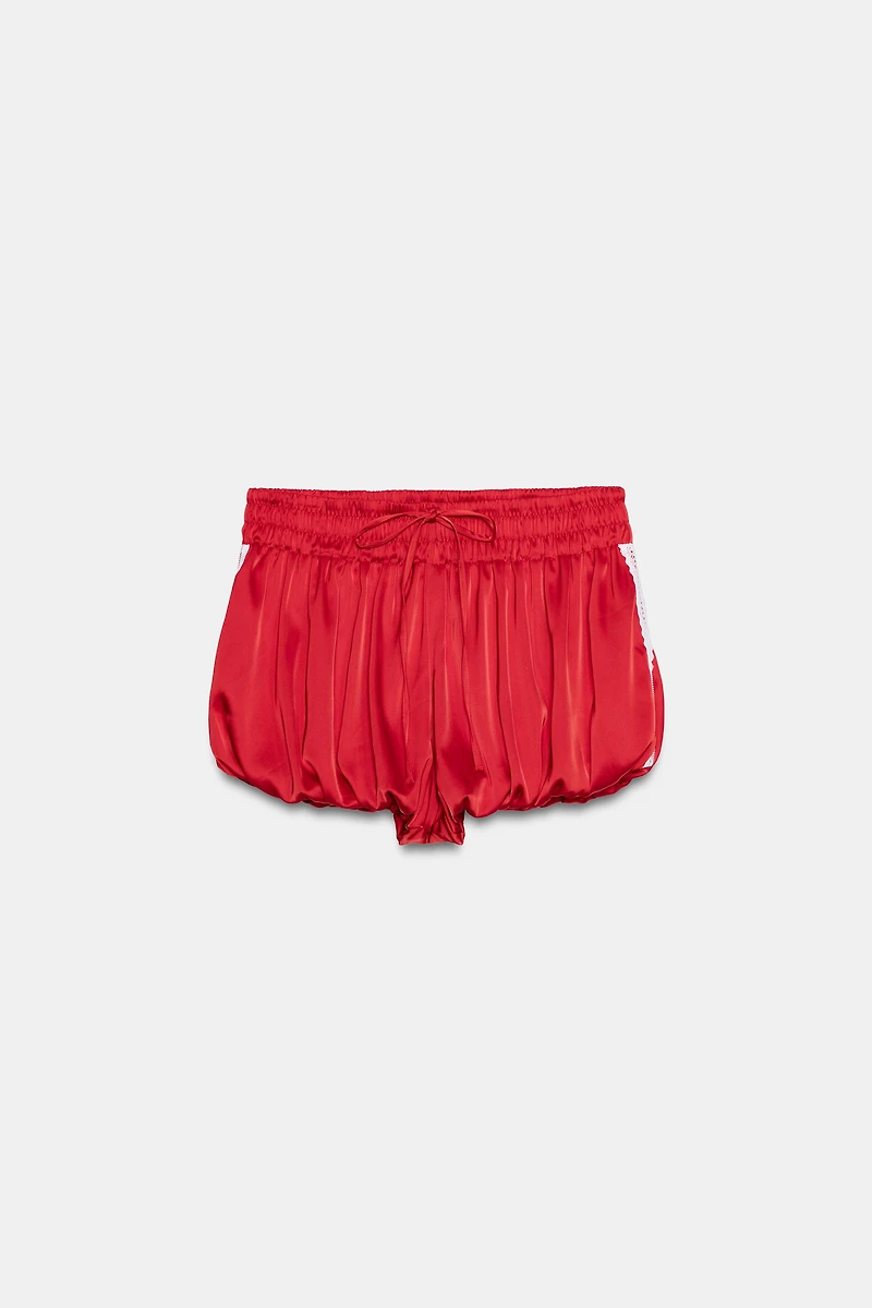 SATIN EFFECT LACE BALLOON SHORTS