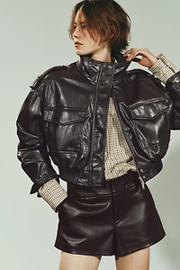 CROPPED FAUX LEATHER JACKET