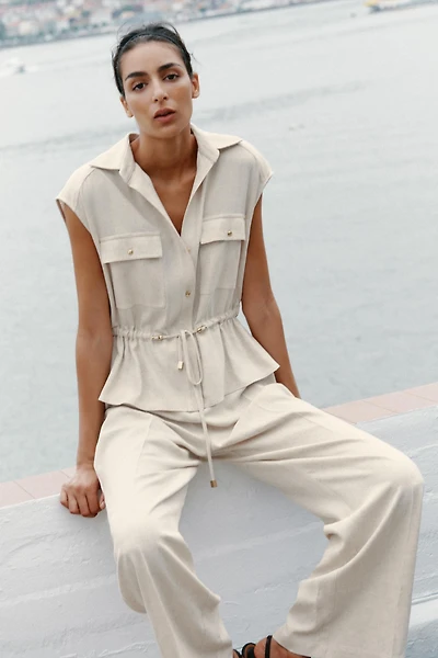 LINEN TWO-PIECE EFFECT JUMPSUIT