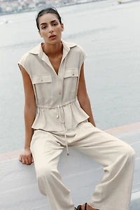 LINEN TWO-PIECE EFFECT JUMPSUIT