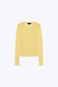 POINTELLE RUFFLED CARDIGAN