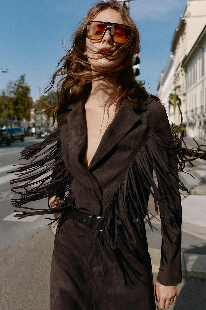 FAUX SUEDE FRINGED JACKET