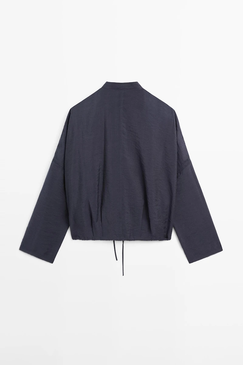 Stand collar bomber jacket with button details