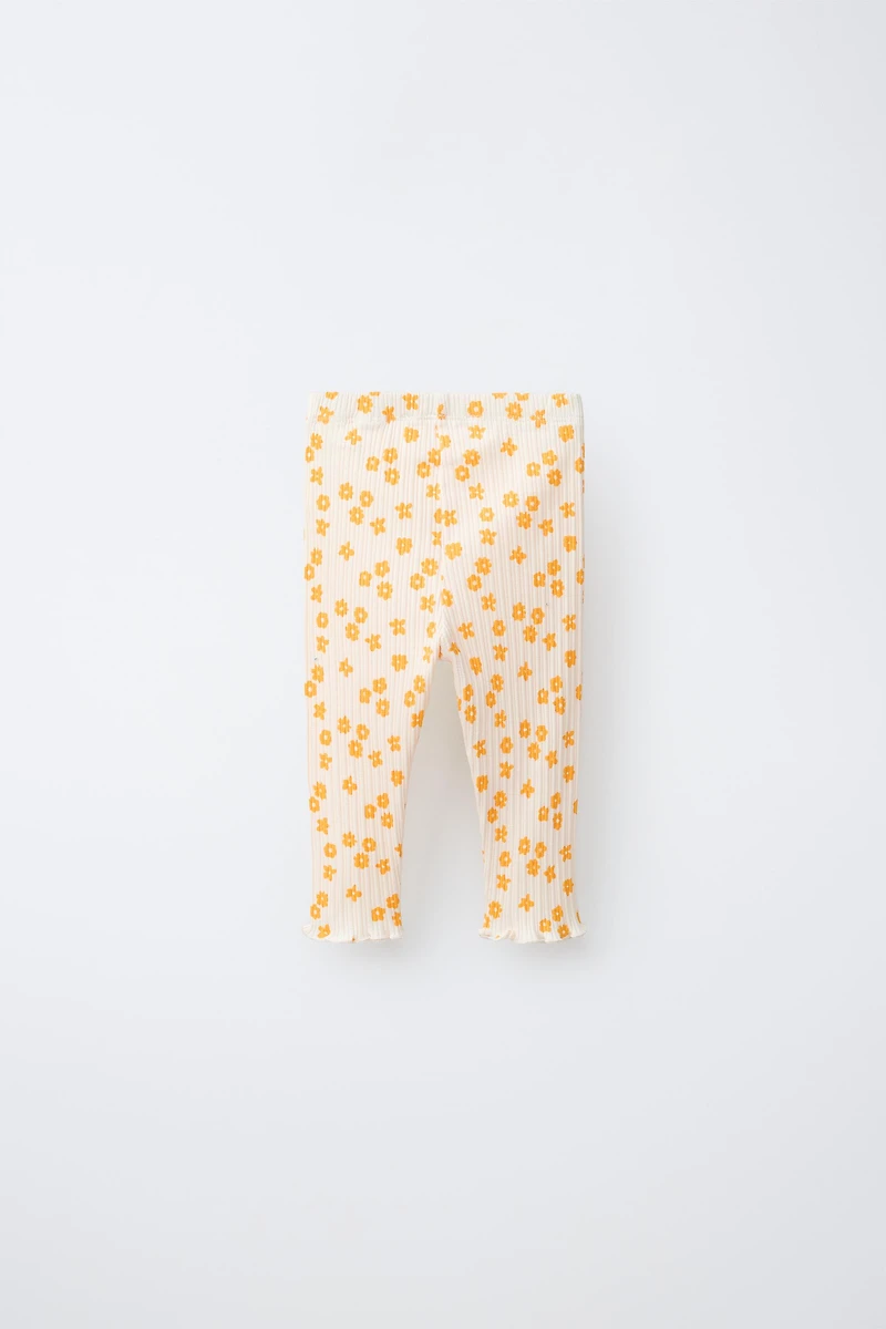 FLORAL RIBBED LEGGINGS