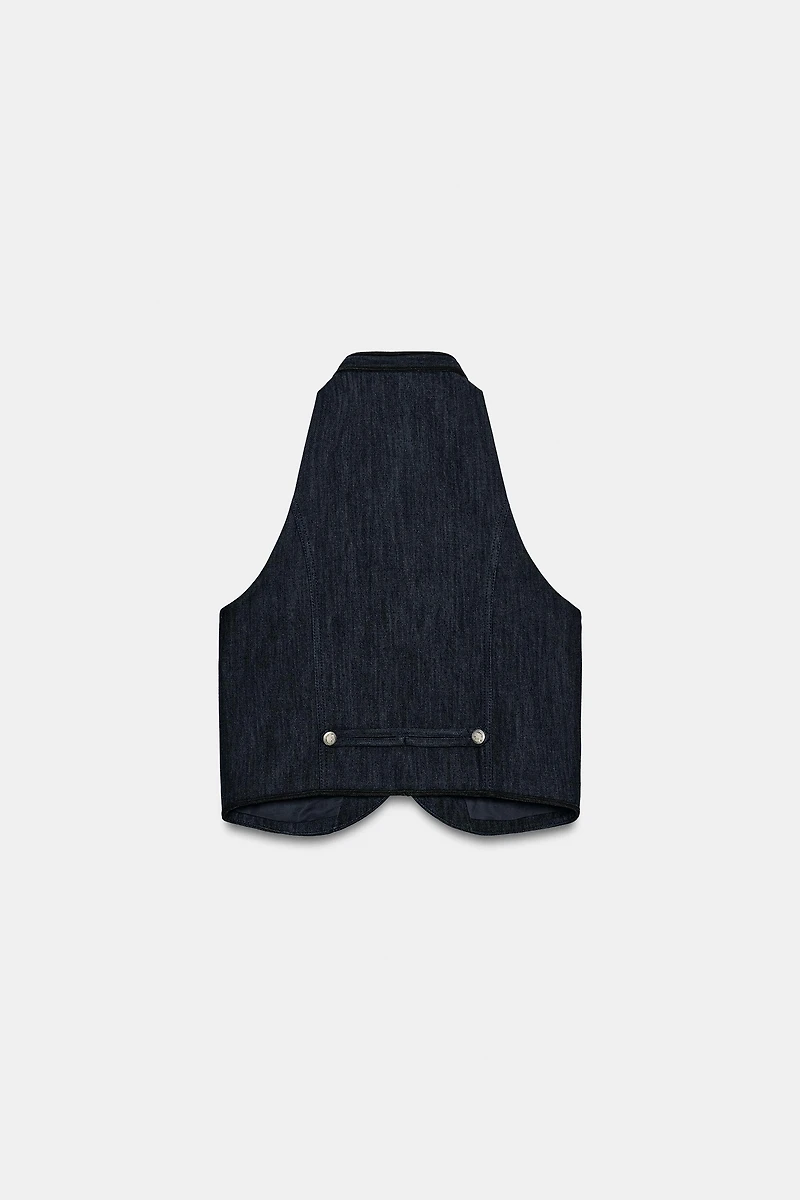 CONTRAST PIPING HALTER VEST