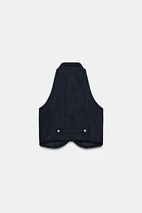 CONTRAST PIPING HALTER VEST