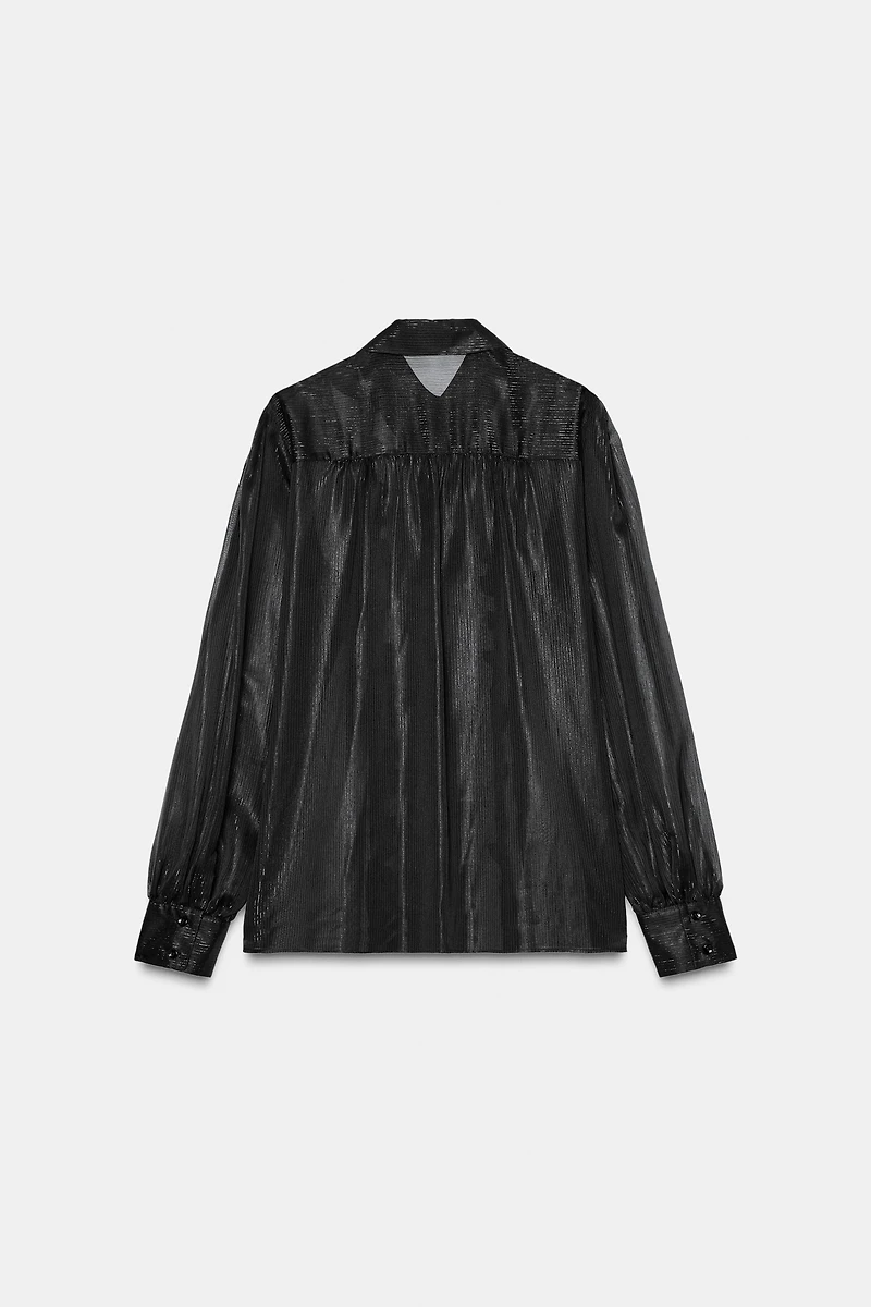 SEMI-SHEER RUFFLED BEADED SHIRT