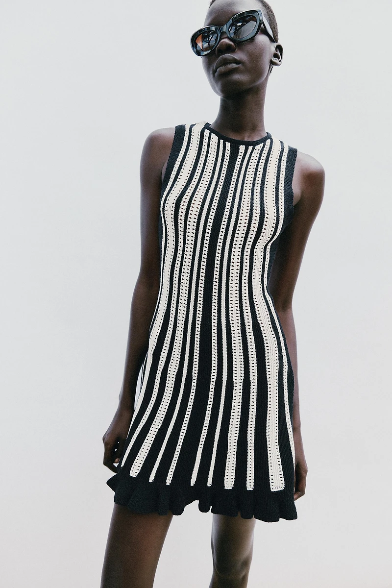 STRIPED KNIT MINI DRESS