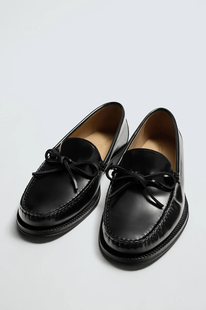 LEATHER BOW LOAFERS