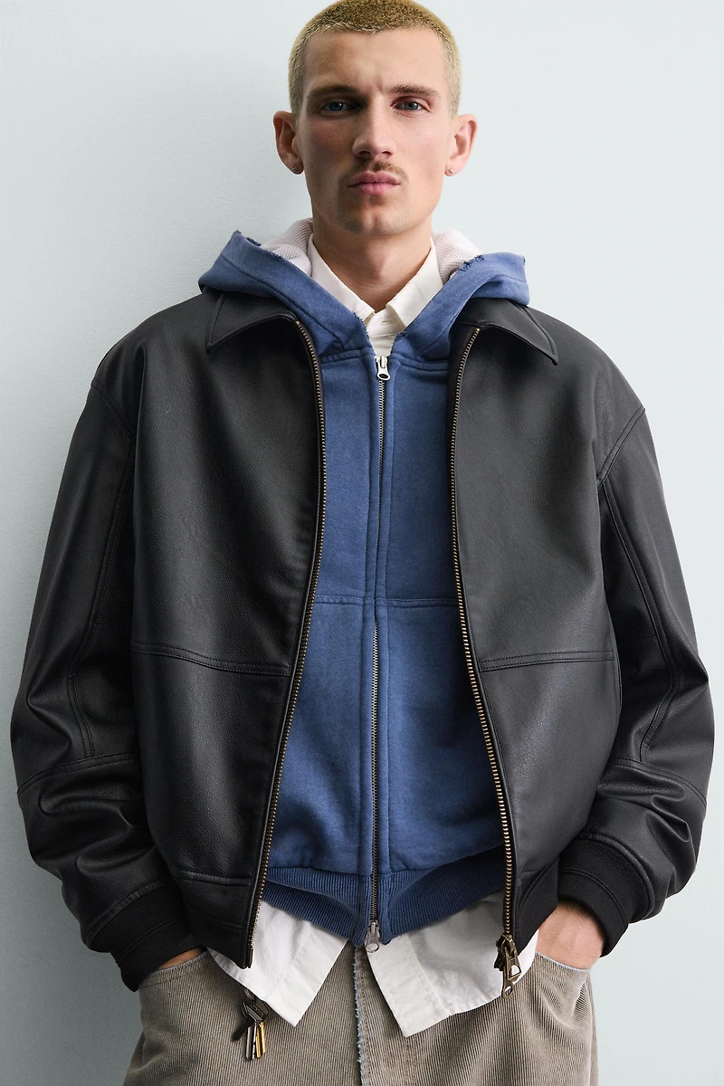 FAUX LEATHER BOMBER JACKET