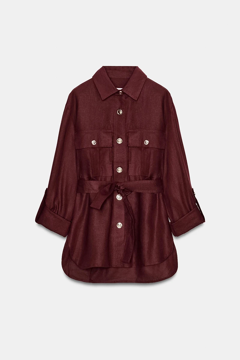 BELTED LINEN SAFARI JACKET