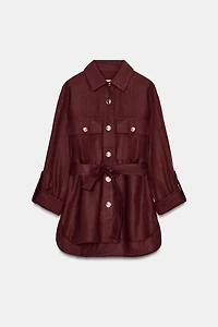 BELTED LINEN SAFARI JACKET