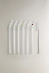 SET OF FLORAL BOROSILICATE GLASS STRAWS (SET OF 6)