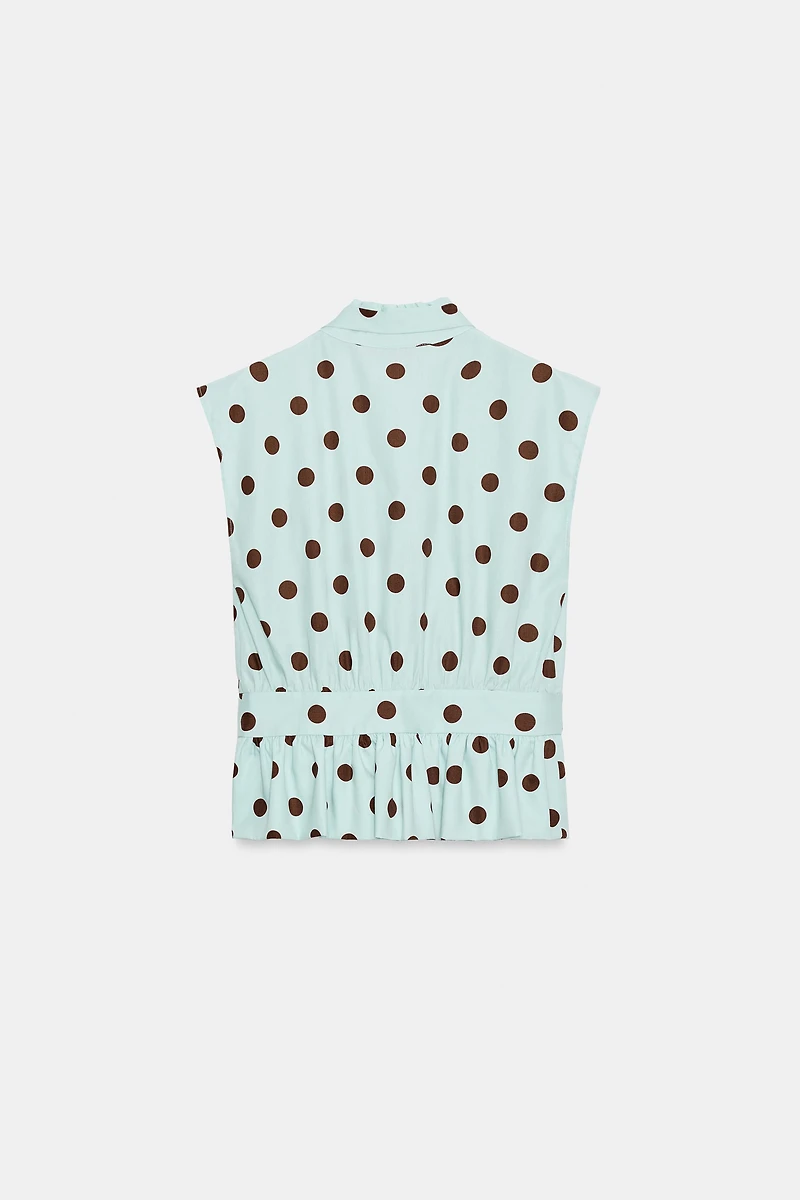 SLEEVELESS POLKA DOT BOW SHIRT