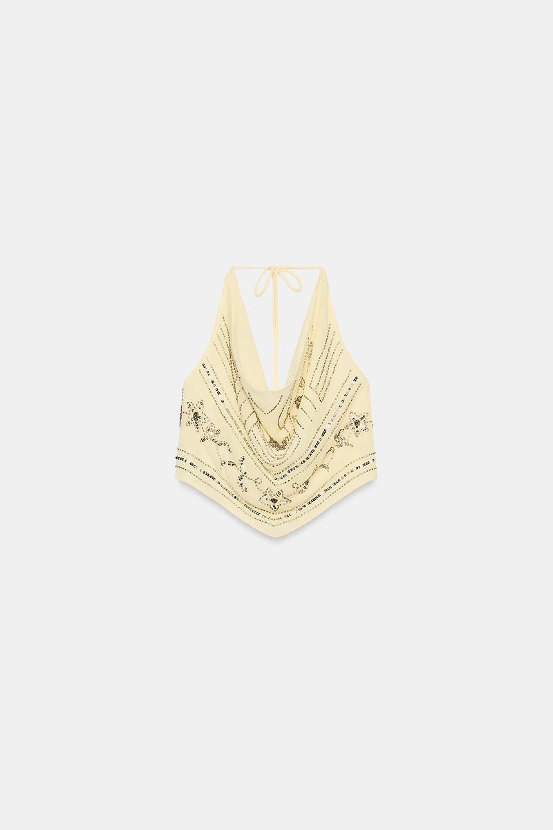 BEADED HALTER TOP