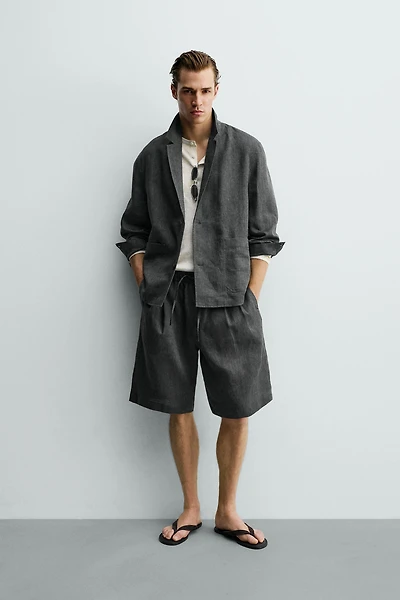 100% LINEN PLEATED SHORTS