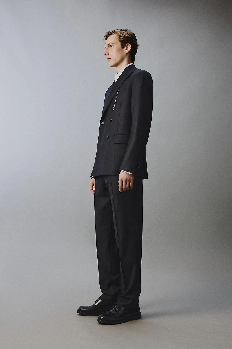 100% WOOL PINSTRIPE SUIT BLAZER