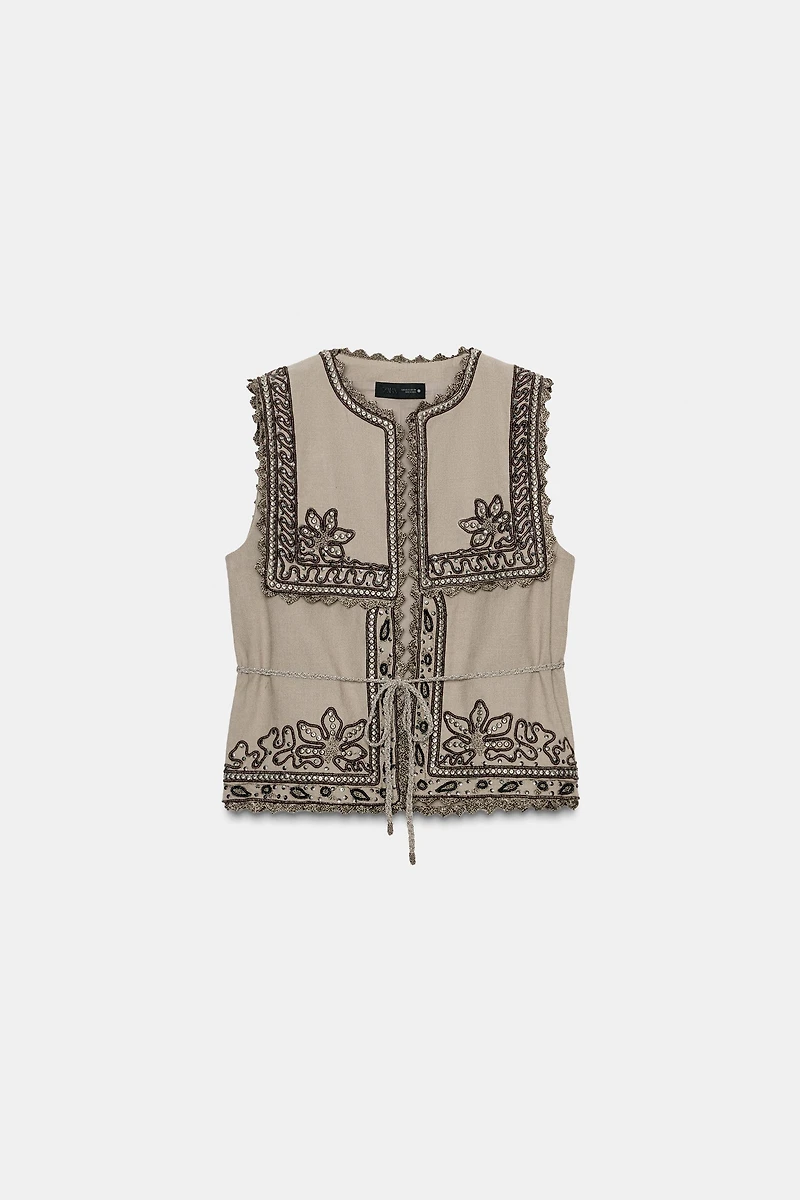 EMBROIDERED BELTED VEST ZW COLLECTION
