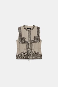EMBROIDERED BELTED VEST ZW COLLECTION