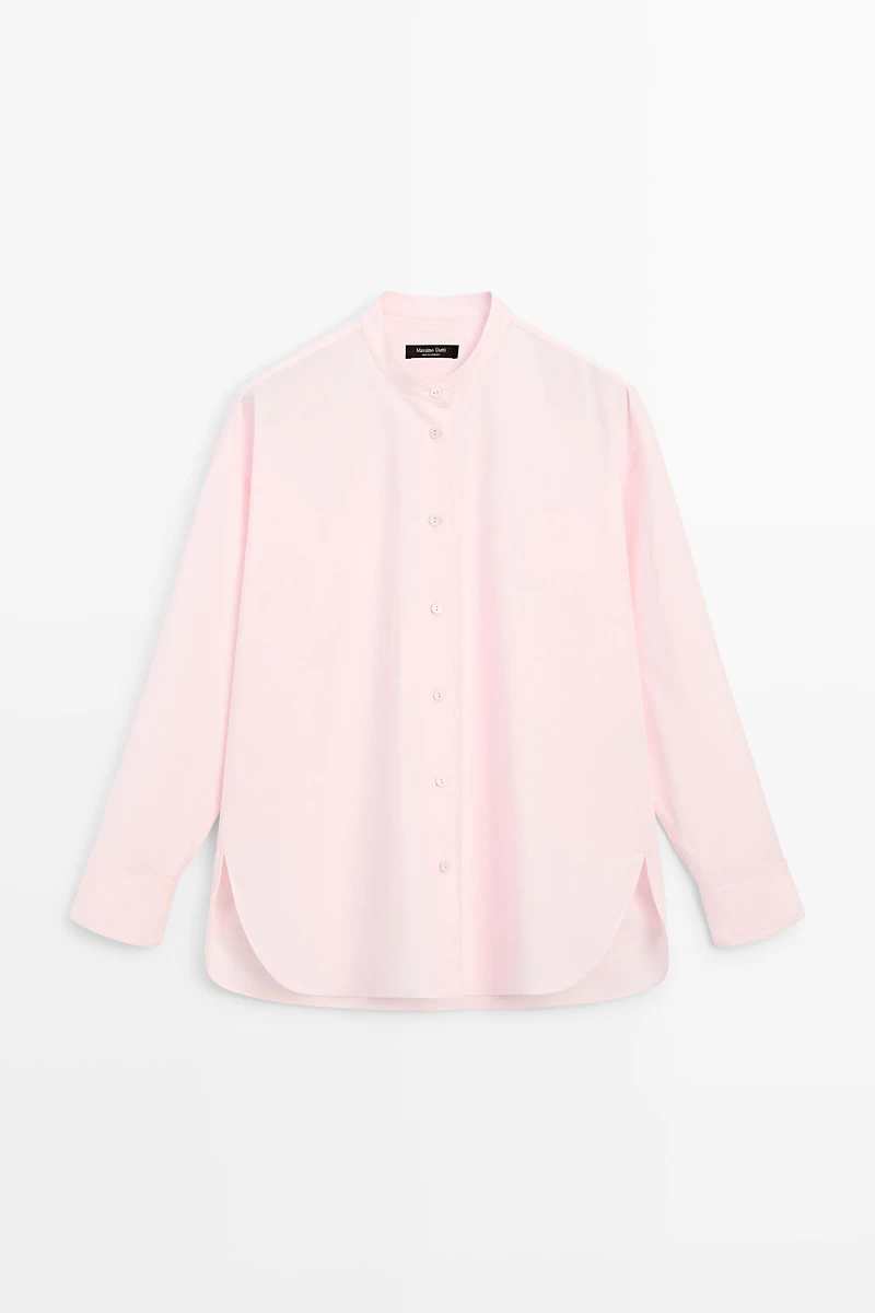 Cotton-blend stand collar shirt