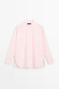 Cotton-blend stand collar shirt