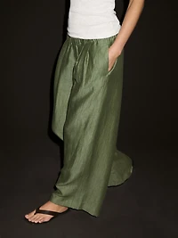 Pantalon droit fluide en lin mélangé