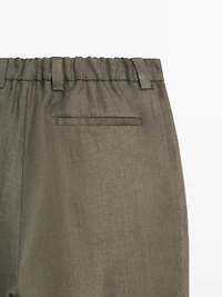 Linen trousers with herringbone detail
