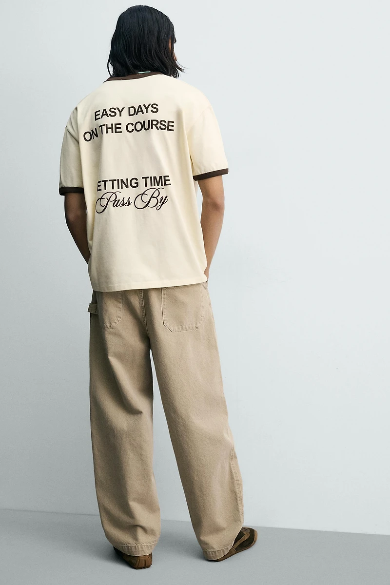 CONTRAST RIB TEXT T-SHIRT