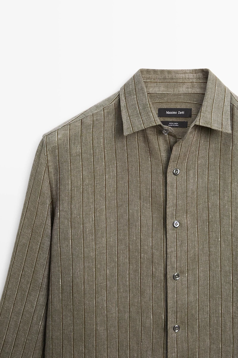 100% linen regular fit striped shirt