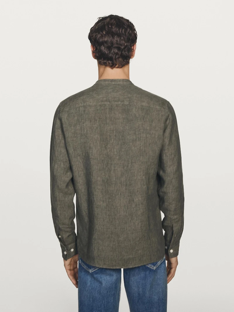 Chemise col mao 100 % lin