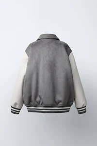 FAUX SUEDE COMBINATION BOMBER JACKET